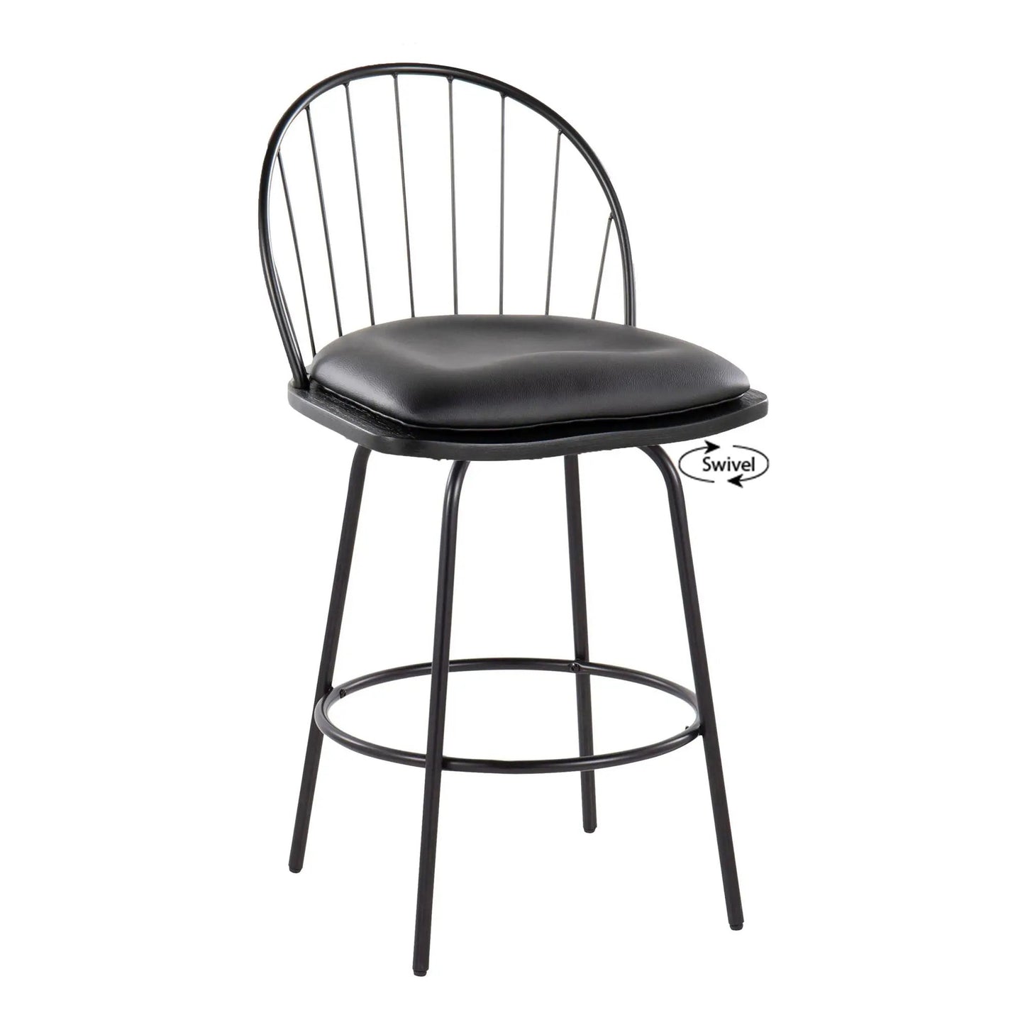 Riley Claire Farmhouse counter stools set of 2 with swivel and round footrest, black metal on Tampa Home & Garden Store