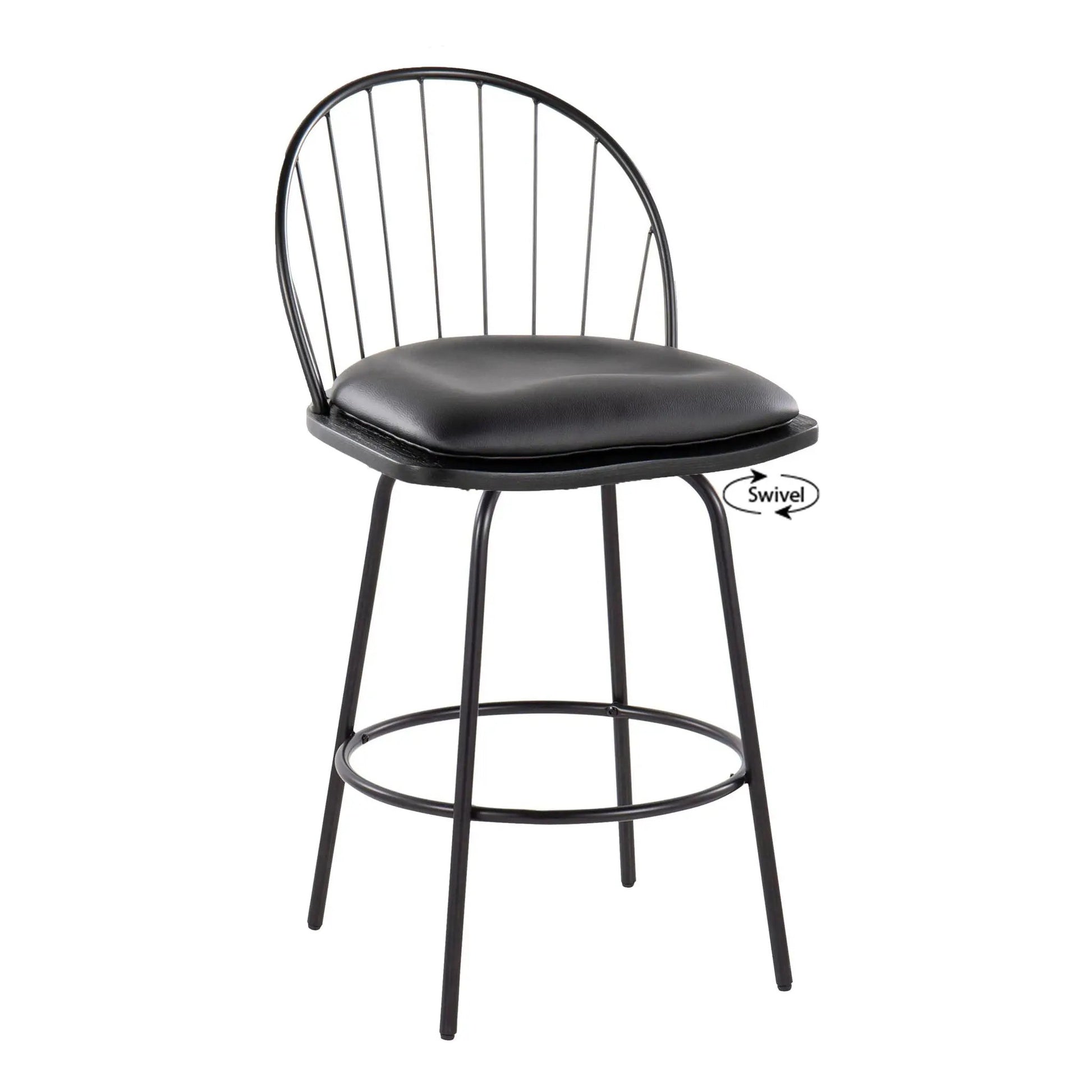 Riley Claire Farmhouse counter stools set of 2 with swivel and round footrest, black metal on Tampa Home & Garden Store