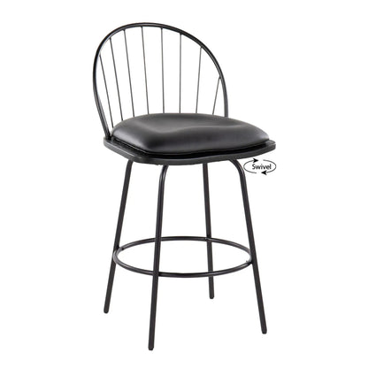 Riley Claire Farmhouse counter stools set of 2 with swivel and round footrest, black metal on Tampa Home & Garden Store
