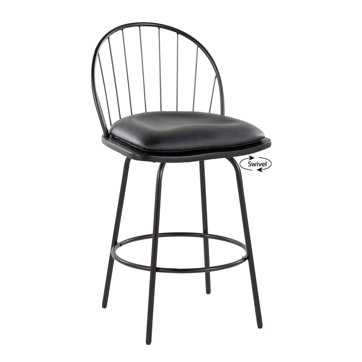 Farmhouse counter stool set by HouseOfZazla, swivel, black metal frame, padded black seat on Tampa Home & Garden Store