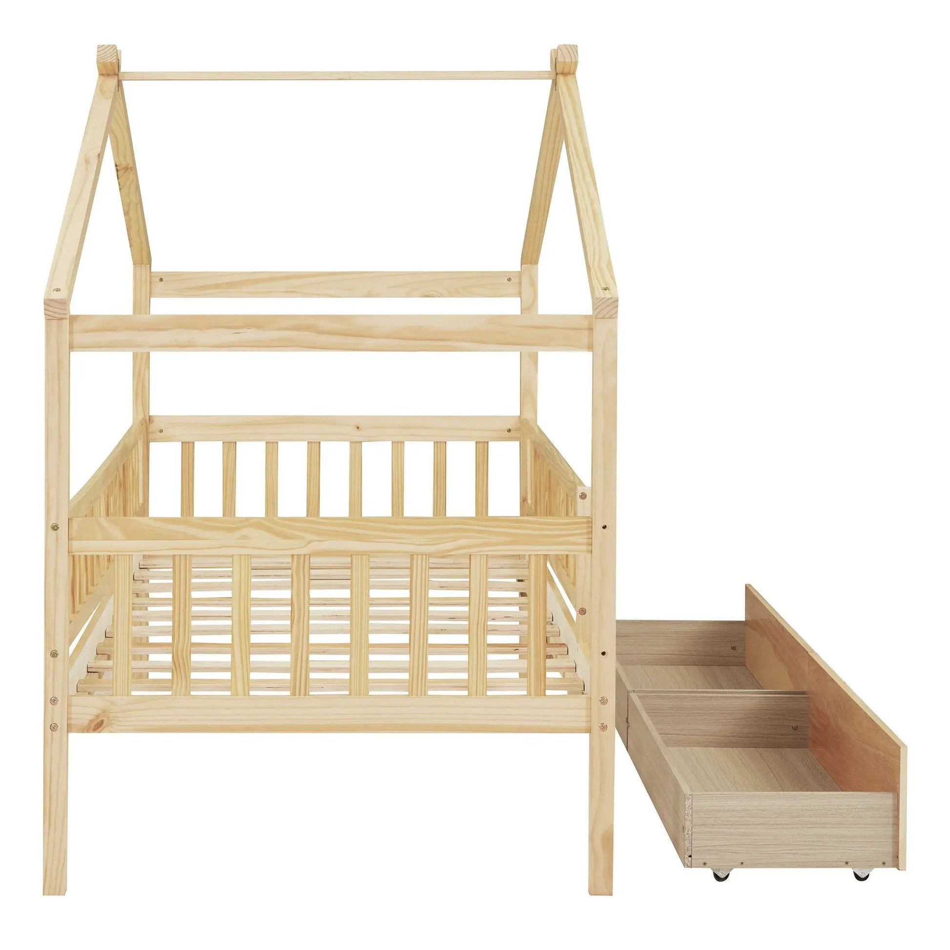 House Bed with 2 Drawers in natural pine with a house-shaped frame by Unique Piece Furniture on Tampa Home & Garden Store