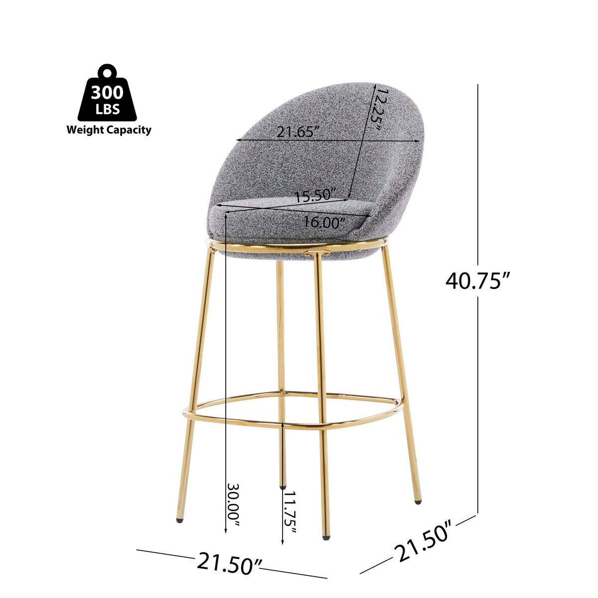 Celano Upholstered Barstool Set of 2 in gray fabric with gold metal legs by HouseOfZazla on Tampa Home & Garden Store