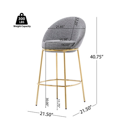 Celano Upholstered Barstool Set of 2 in gray fabric with gold metal legs by HouseOfZazla on Tampa Home & Garden Store