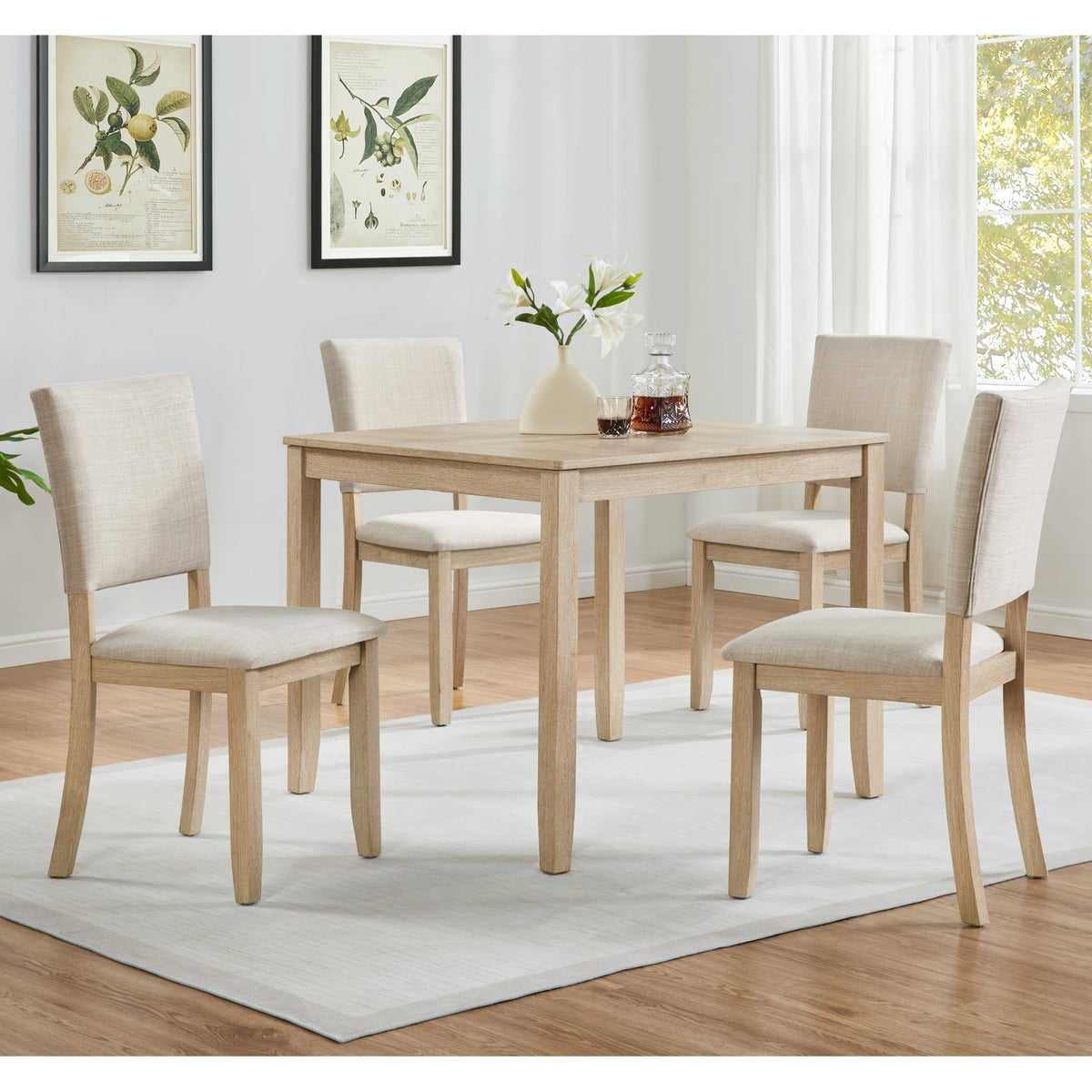Modern 5-Piece Dining Table Set with Upholstered Chairs in light oak HouseOfZazla 4 chairs on Tampa Home & Garden Store