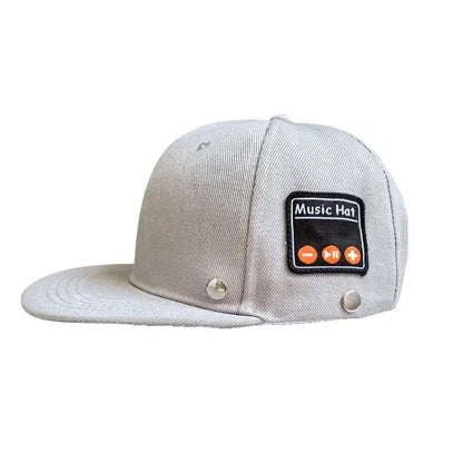 Gray Bluetooth-compatible Music Hat with black patch and orange control icons on Tampa Home & Garden Store