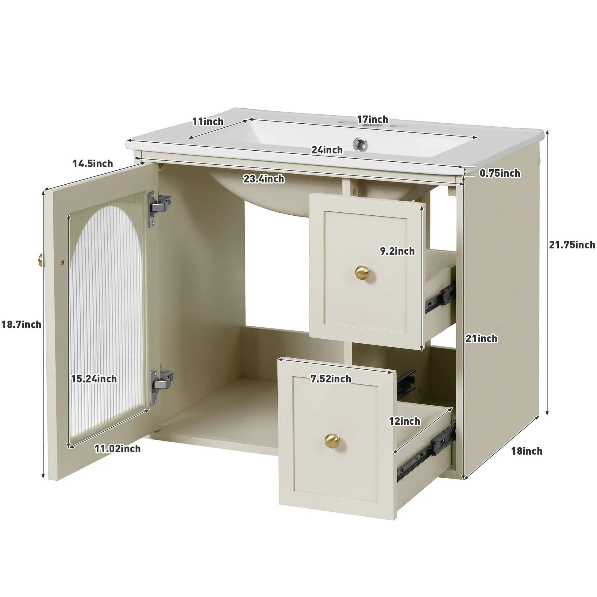 Wall-mounted bathroom vanity with sink, 2 drawers and soft-close door by Unique Piece Furniture on Tampa Home & Garden Store