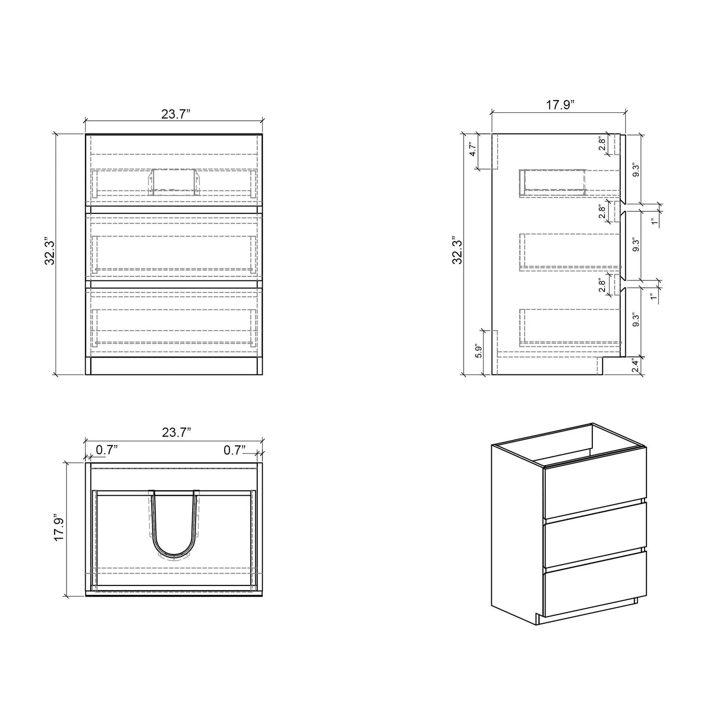 Alice bathroom vanity with sink schematic, freestanding storage cabinet with one-piece basin; on Tampa Home & Garden Store