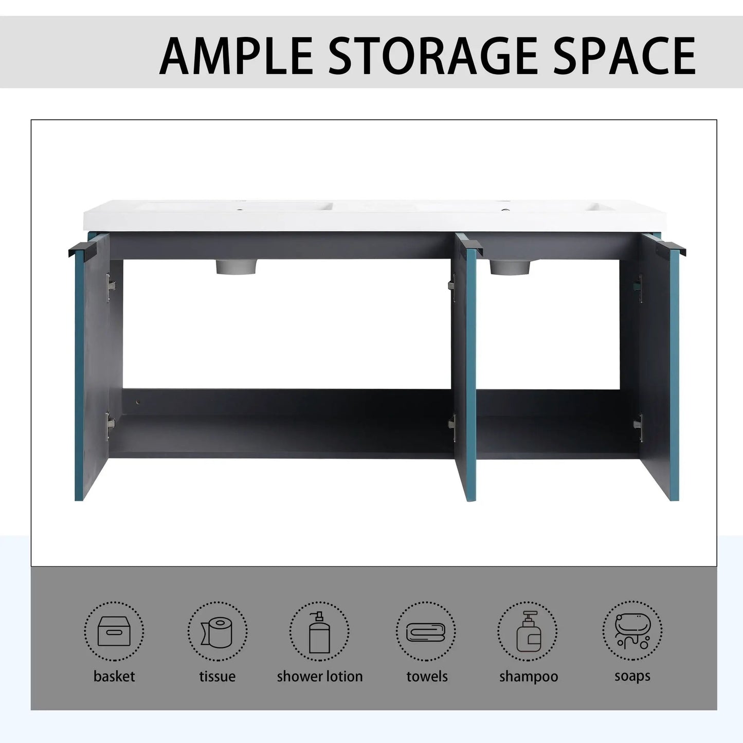 Modern Wall Mounted Vanity With Resin Double Sink