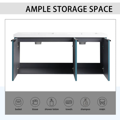 Modern Wall Mounted Vanity With Resin Double Sink