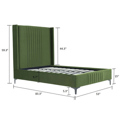 Promenade green upholstered bed with tall tufted headboard and slats on Tampa Home & Garden Store