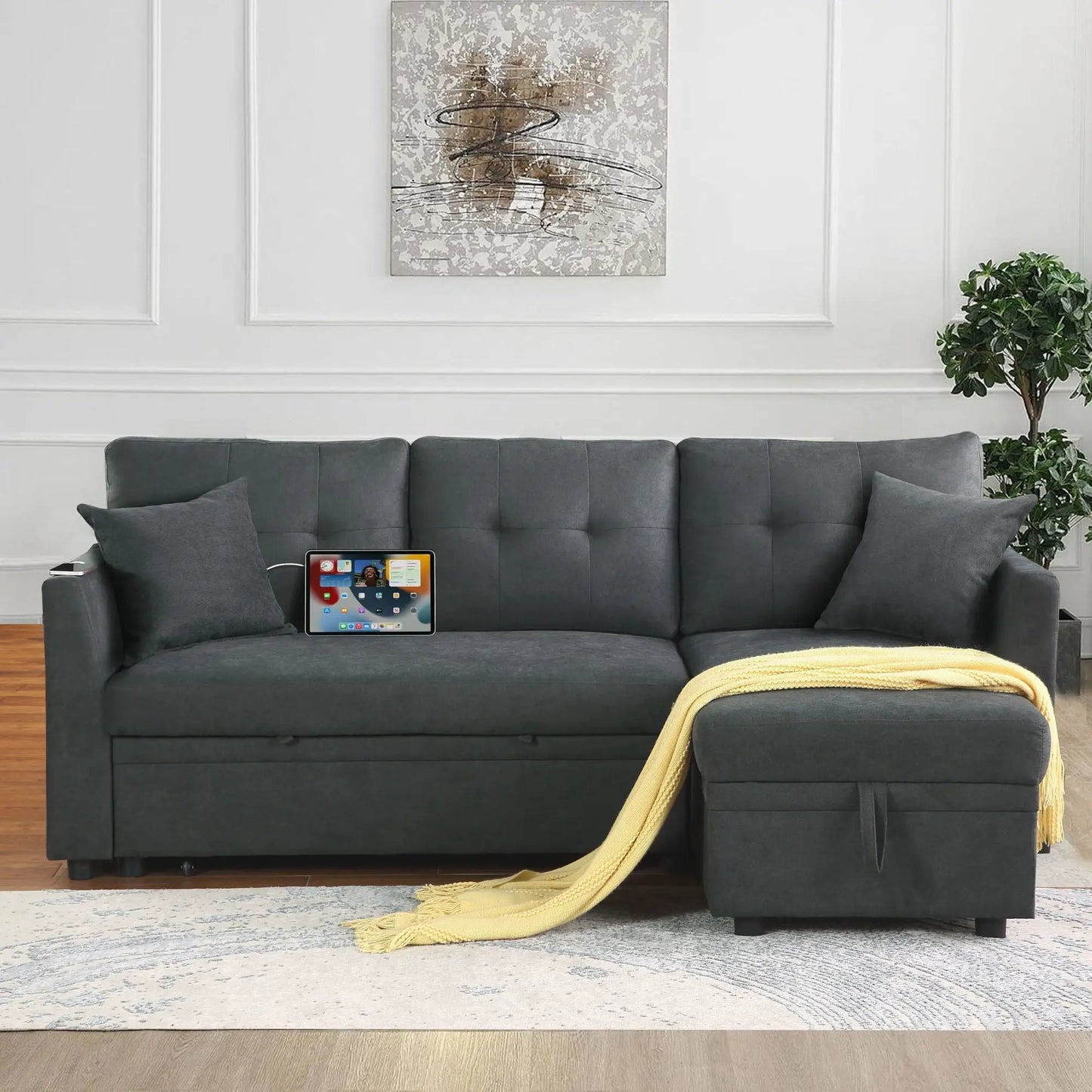 Sectional Sofa Bed L Shaped Sofa with USB Port
