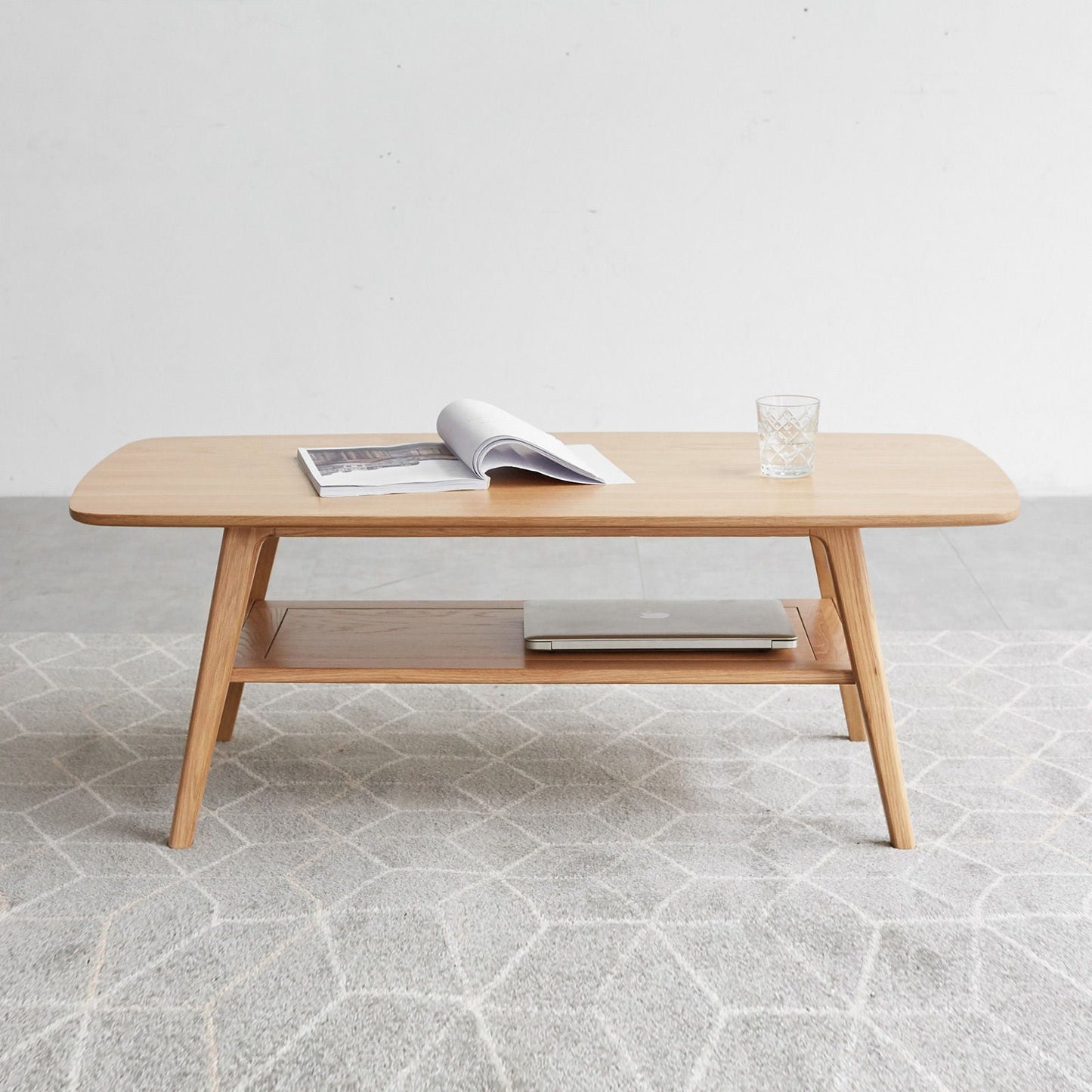 Low Oak Coffee Table With Solid Storage Shelf