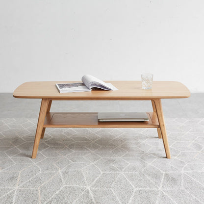 Low Oak Coffee Table With Solid Storage Shelf