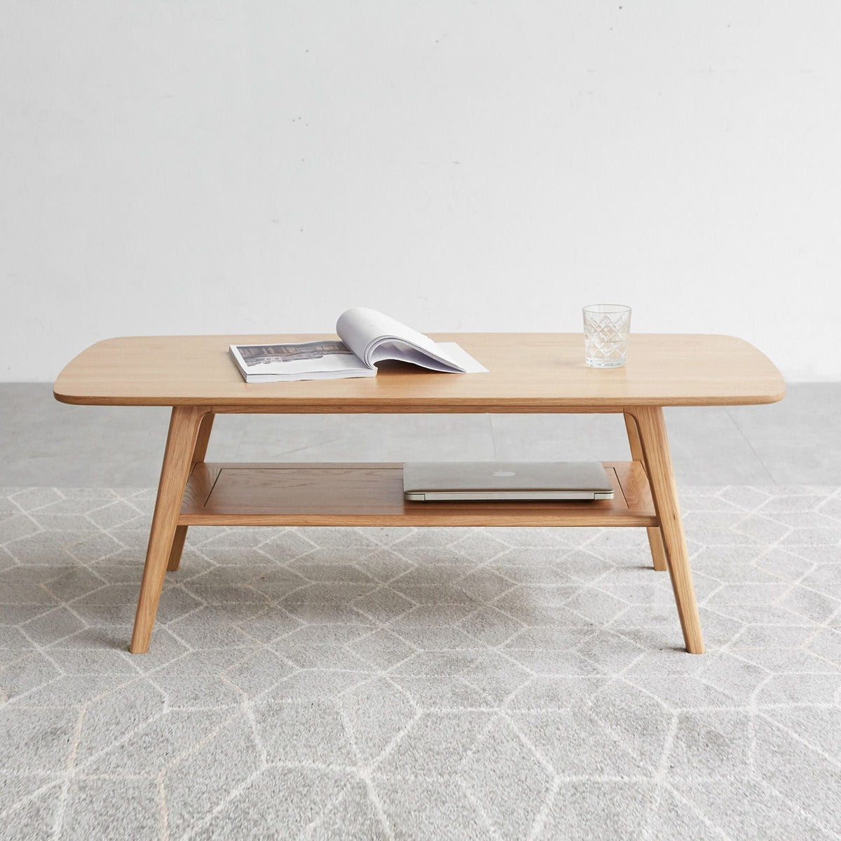 Low coffee table with storage shelf in solid oak, light brown finish by HouseOfZazla on Tampa Home & Garden Store