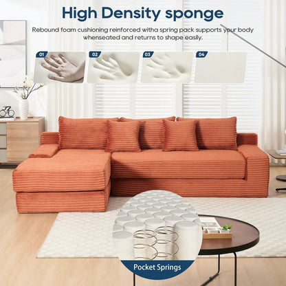 Modern L-shaped sectional couch in rust corduroy with memory foam by Unique Piece Furniture on Tampa Home & Garden Store