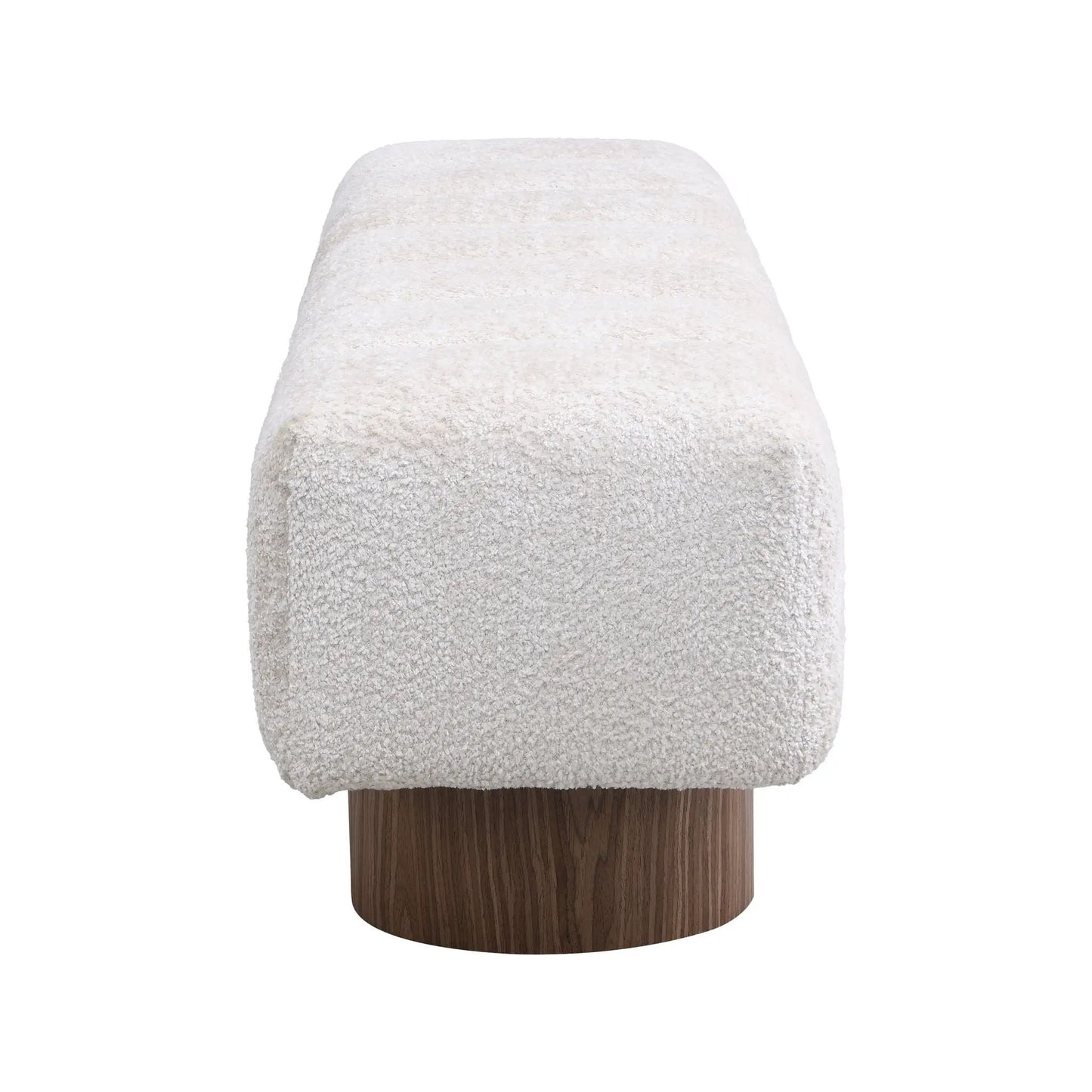 Upholstered dining bench in cream boucle with dark wood base Unique Piece Furniture on Tampa Home & Garden Store