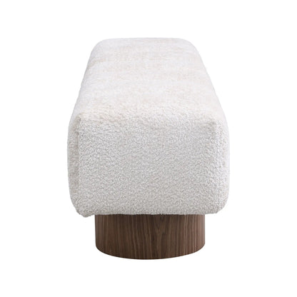 Upholstered dining bench in cream boucle with dark wood base Unique Piece Furniture on Tampa Home & Garden Store
