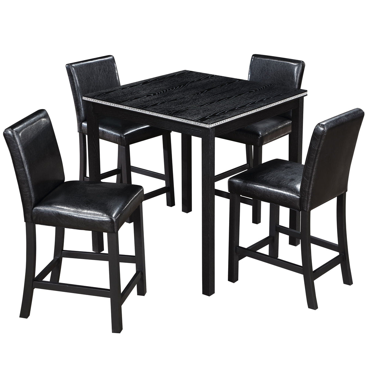 5 piece counter height dining set with black square table and 4 black faux leather chairs on Tampa Home & Garden Store