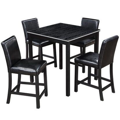 5 piece counter height dining set with black square table and 4 black faux leather chairs on Tampa Home & Garden Store