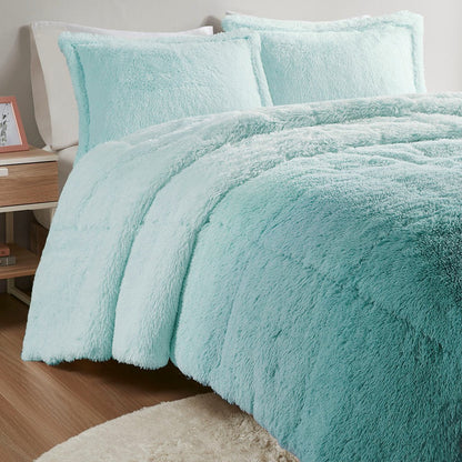 Full/Queen Ombre Shaggy Fur Comforter Mini Set by HouseOfZazla aqua on Tampa Home & Garden Store
