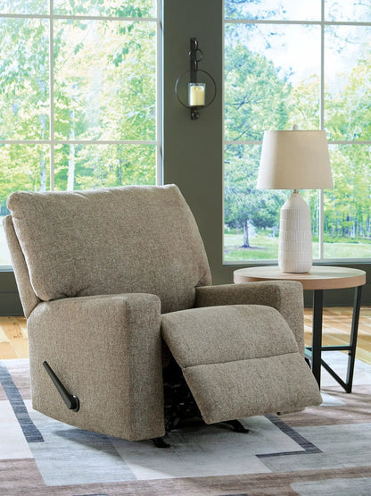 Newellen Rocker Recliner beige fabric upholstery with footrest by Unique Piece Furniture on Tampa Home & Garden Store