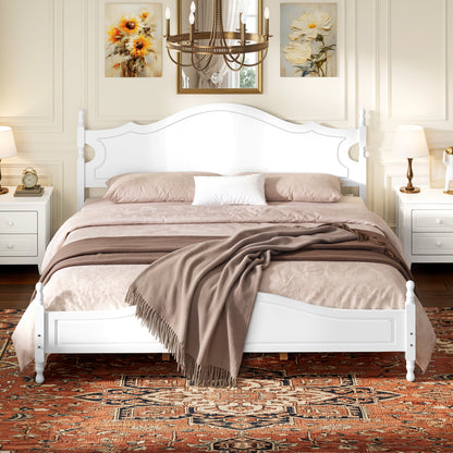 Retro King Wooden Platform Bed with Headboard