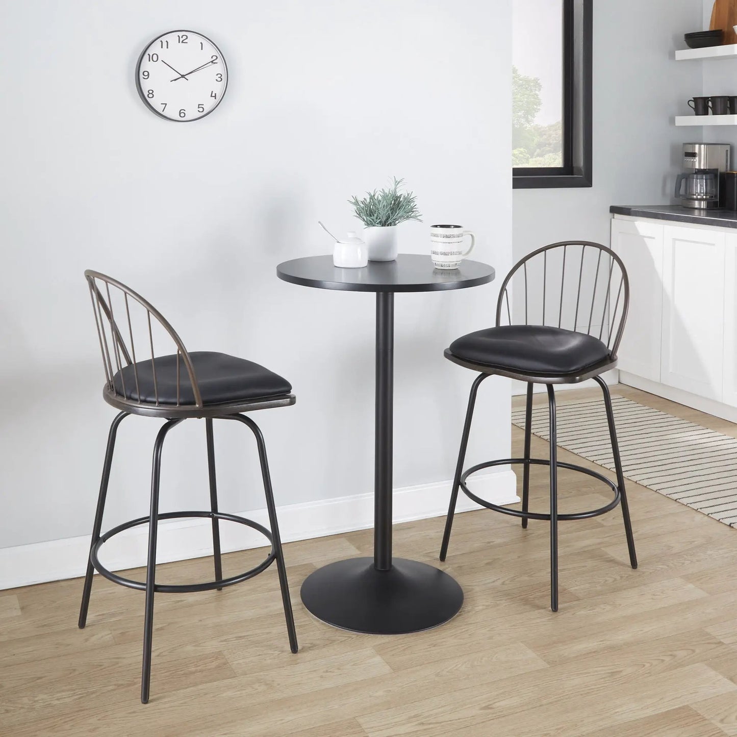 Riley Claire counter stools, fixed-height swivel, black metal with round footrest, set of 2 on Tampa Home & Garden Store