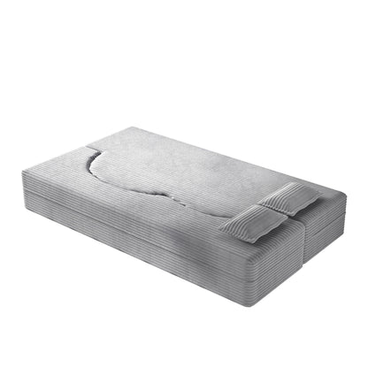 Floor Sofa with 2 Pillows by HouseOfZazla, convertible twin sleeper in light gray ribbed fabric on Tampa Home & Garden Store