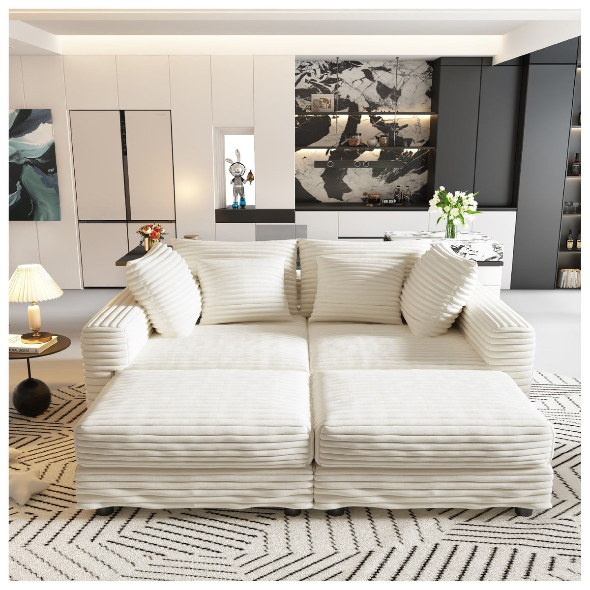 Deep Seat Sofa Bed With Ottoman and Soft Pillows