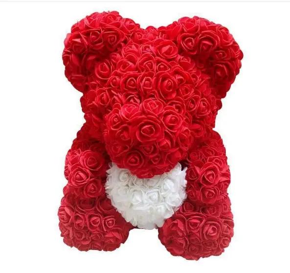 Rose bear made of red roses with white chest accents, Valentine’s Day gift on Tampa Home & Garden Store