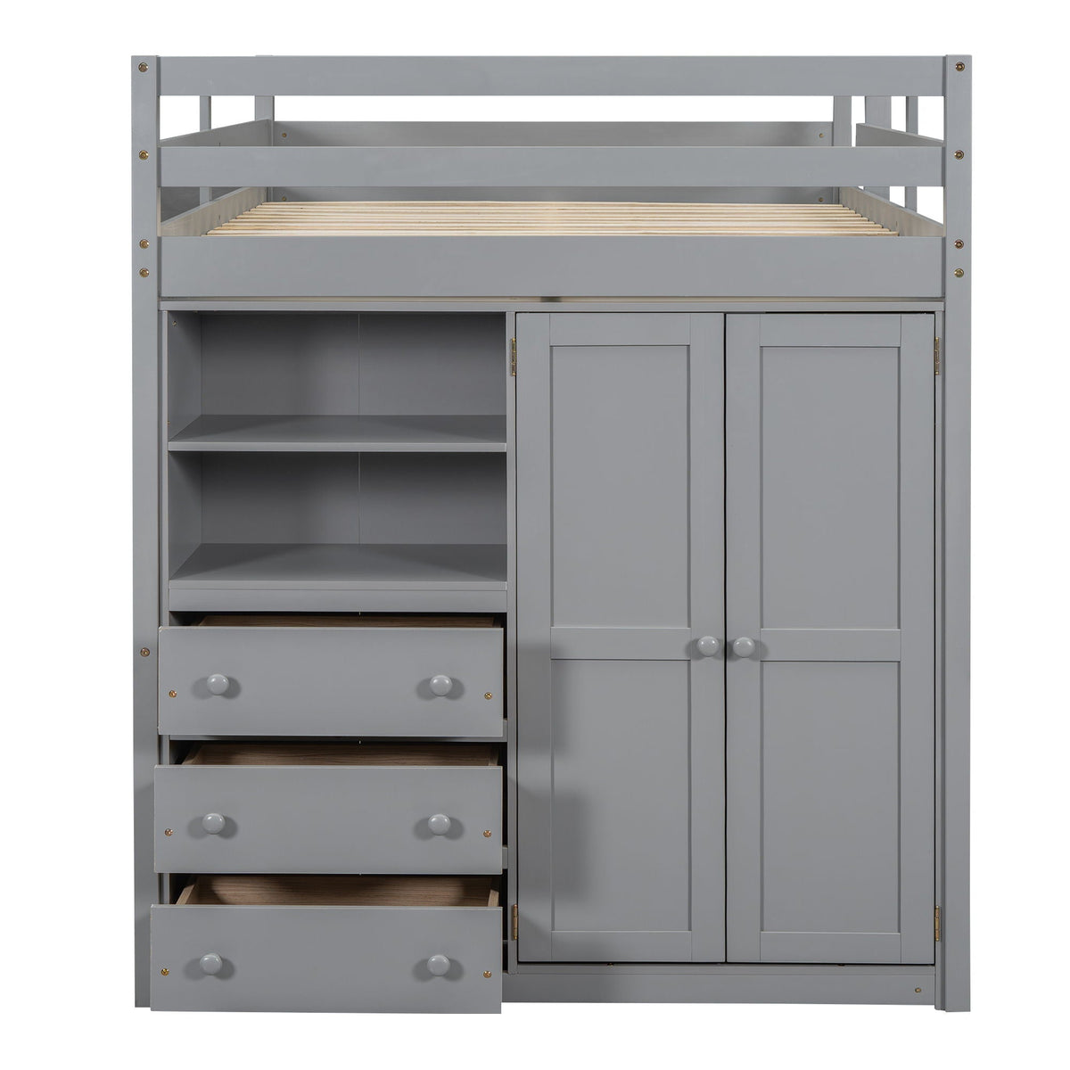 Loft bed with built-in wardrobe, shelves and drawers in gray finish by HouseOfZazla on Tampa Home & Garden Store