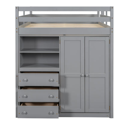 Loft bed with built-in wardrobe, shelves and drawers in gray finish by HouseOfZazla on Tampa Home & Garden Store