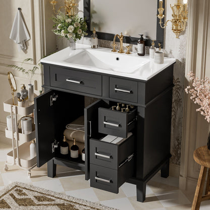 Modern bathroom vanity with sink, deep and standard drawers, soft-close doors, dark charcoal cabinet on Tampa Home & Garden Store