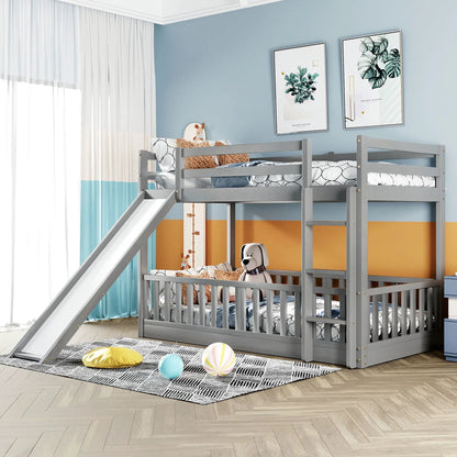 Functional Bunk Bed & Convertible Ladder And Slide, gray metal frame with built-in slide on Tampa Home & Garden Store