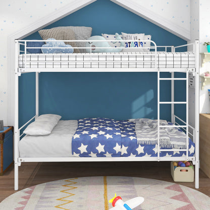 Twin over twin metal bunk bed by HouseOfZazla with white frame and blue star bedding on Tampa Home & Garden Store