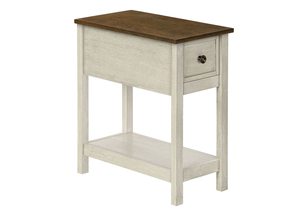 Accent End Table with dark wood top and distressed white frame, 2-tier with drawer on Tampa Home & Garden Store