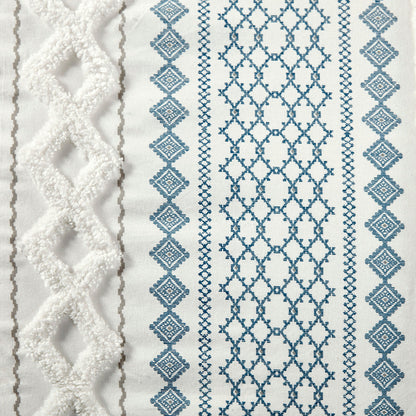 Cotton Printed Duvet Cover Set with Chenille by HouseOfZazla, blue geometric pattern, Full/Queen on Tampa Home & Garden Store