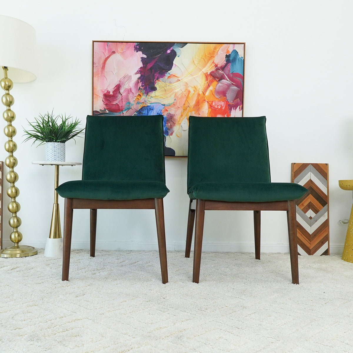 Monza Contemporary Dining Chair Set with wood frame in dark green upholstery, 2 chairs on Tampa Home & Garden Store