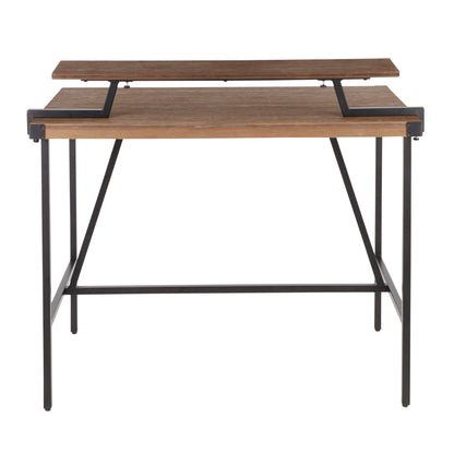 Industrial counter table with black metal frame and two-tier dark brown wood surfaces on Tampa Home & Garden Store