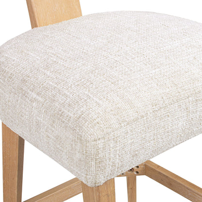 Round arched upholstered counter stool with travertine beige fabric and natural wood legs on Tampa Home & Garden Store