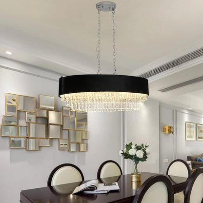 Chandelier 39' Modern Crystal with Black Imitation Velvet Shade by HouseOfZazla, crystal fringe on Tampa Home & Garden Store
