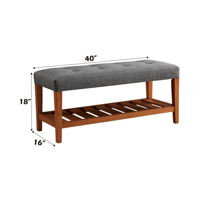 Charla Upholstered Bench by HouseOfZazla, gray fabric, 40in long, wooden legs on Tampa Home & Garden Store