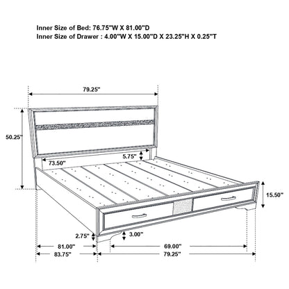 Corbin Glittering Bedroom Set 4-piece bed frame with glittering headboard and drawers blueprint on Tampa Home & Garden Store