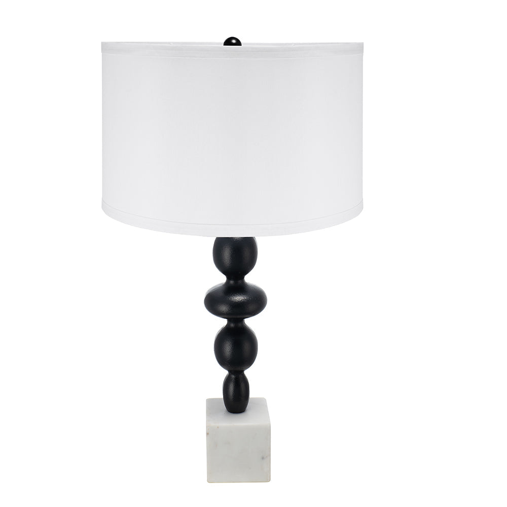 Table lamp D15x29.5in with white fabric shade, black sculpted stem, marble square base on Tampa Home & Garden Store