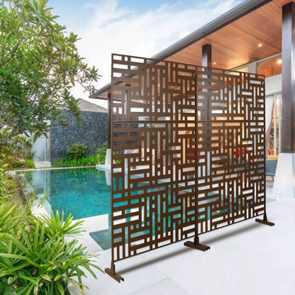 2-panel brown metal privacy screen with grid design for indoor outdoor use on Tampa Home & Garden Store