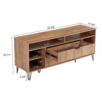 Fluted TV Stand with Storage and Metal Legs in wood finish by HouseOfZazla with shelves on Tampa Home & Garden Store