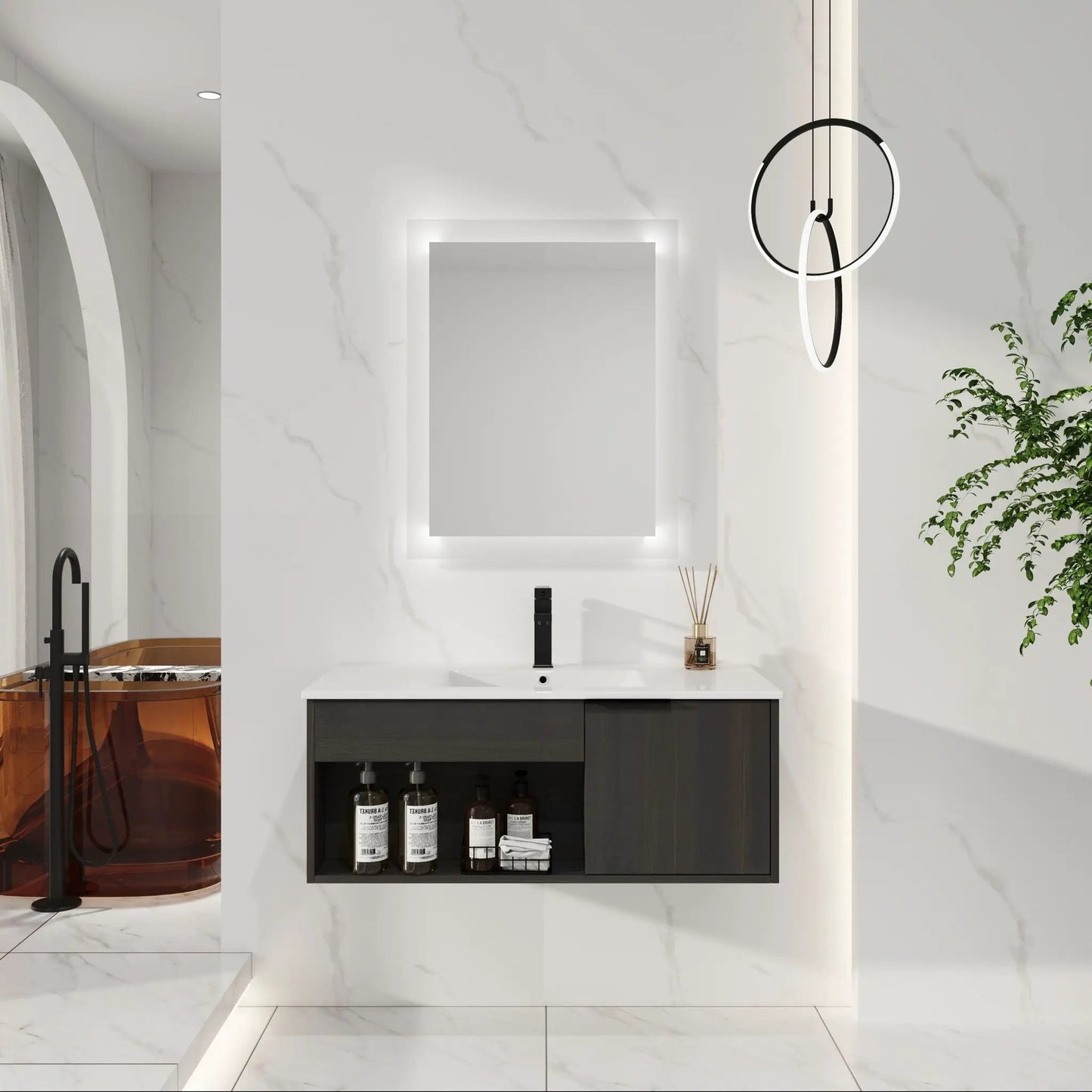 Wall Mounted Floating Vanity With Open Shelf