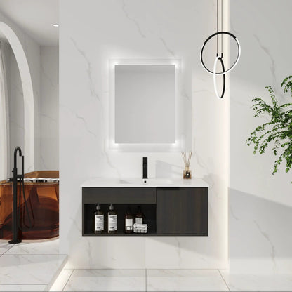 Wall Mounted Floating Vanity With Open Shelf