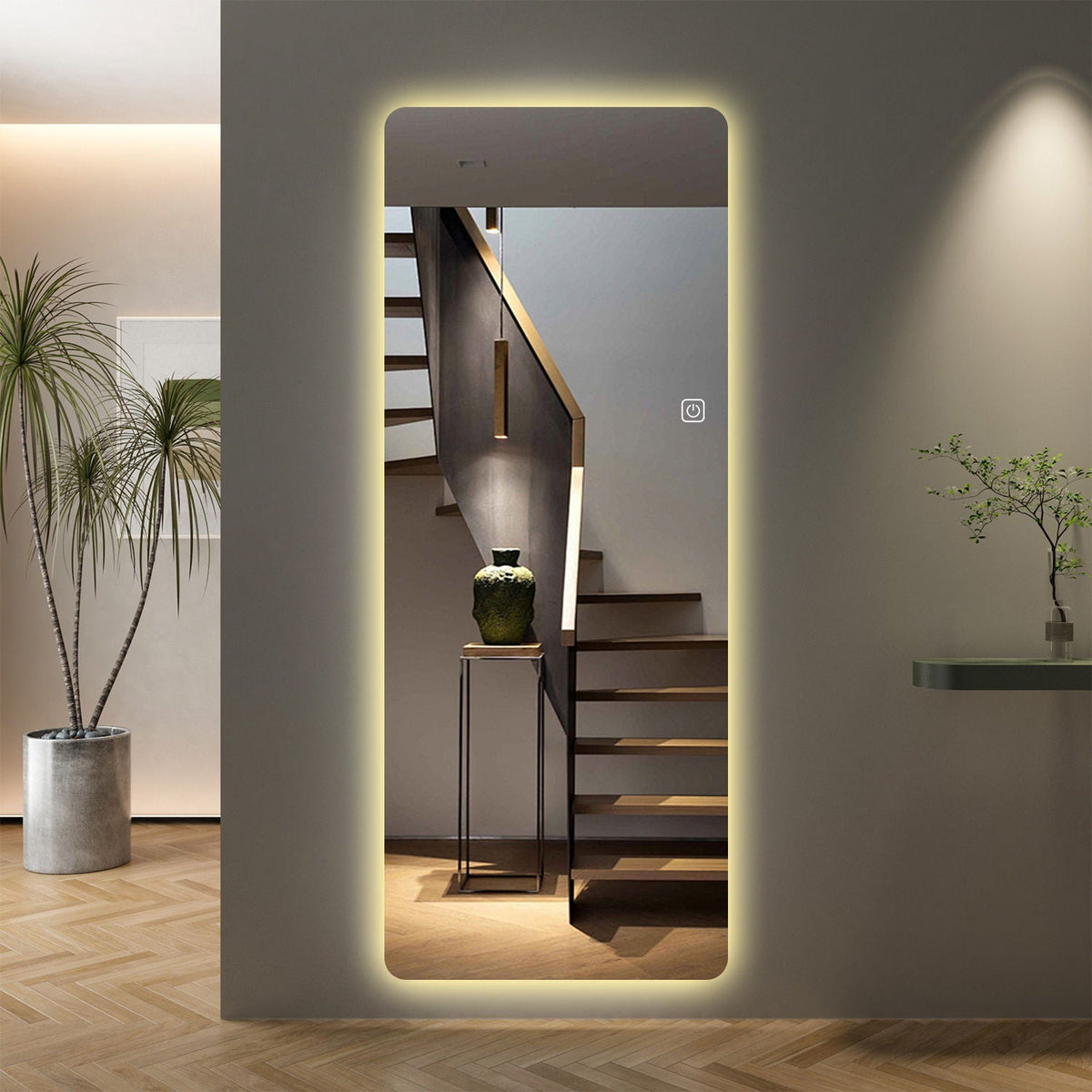 Wall Mounted Full Body Mirror with Dimming Lights Silver by HouseOfZazla; backlit edge on Tampa Home & Garden Store