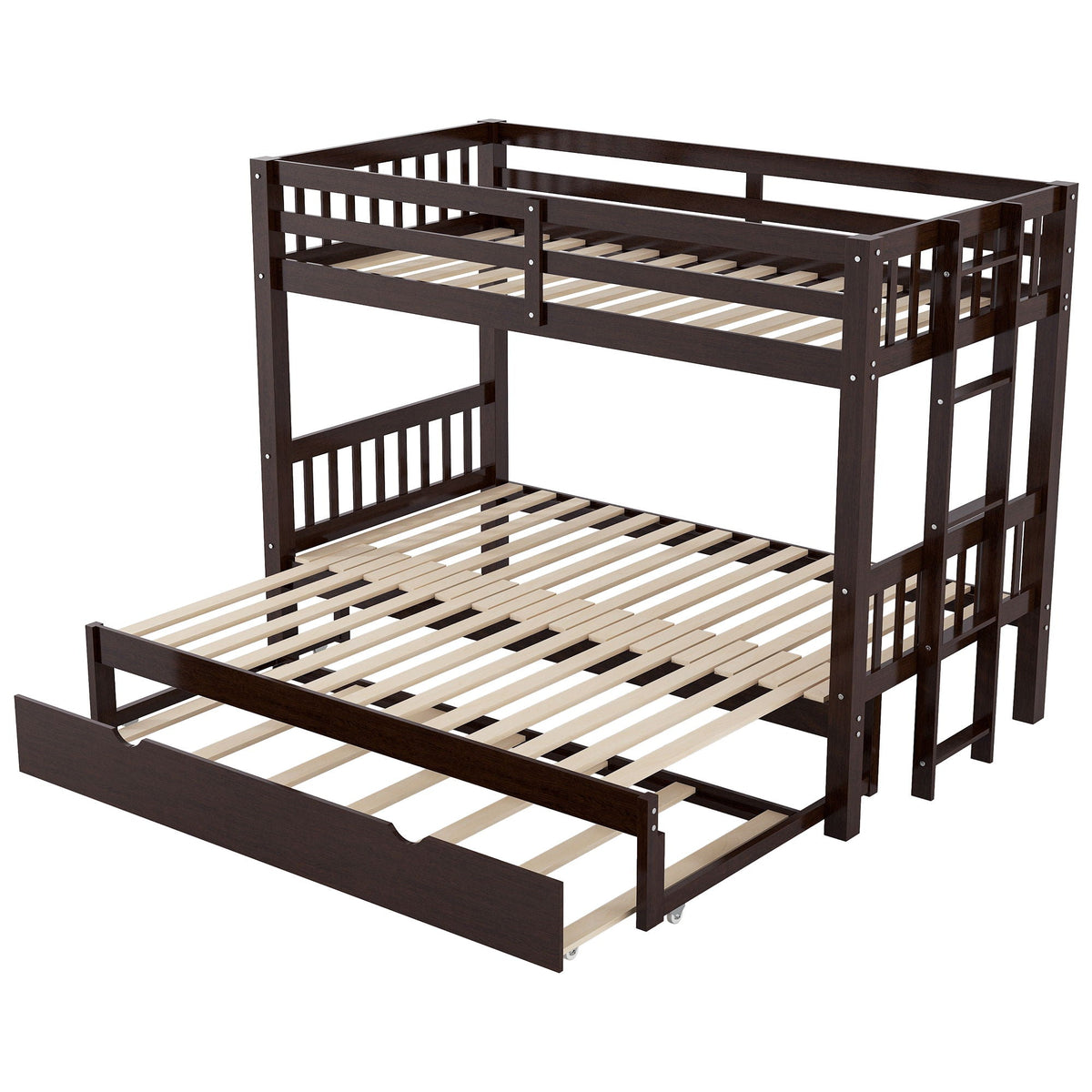 Smooth Mobility Bunk Bed With Trundle in dark wood with built in ladder and slat bed bases on Tampa Home & Garden Store